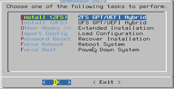 Install ZFS belassen OPNsense: Install ZFS belassen