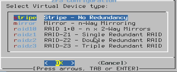 bei Einzeldatenträger Stripe belassen OPNsense: bei Einzeldatenträger Stripe belassen