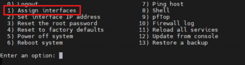 Wenn die Interfaces nicht richtig erkannt wurden, kann man sie mit Punkt 1 ändern oder umbenennen. OPNsense: wenn die Interfaces nicht richtig erkannt wurden, kann man sie mit Punkt 1 ändern oder umbenennen.