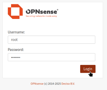 Nach dem Reboot kann man sich am Web-Interface anmelden. OPNsense: nach dem Reboot kann man sich am Web-Interface anmelden.